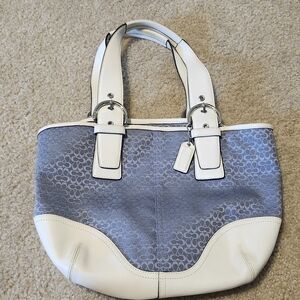 Coach Hampton Signature Blue Tote with White Leather Trim